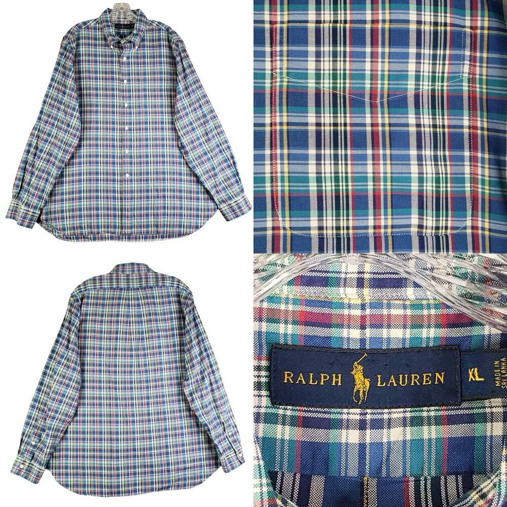 Polo Ralph Lauren Shirt Oxford Men's XL Blue Multicolor Plaid LS Button Down